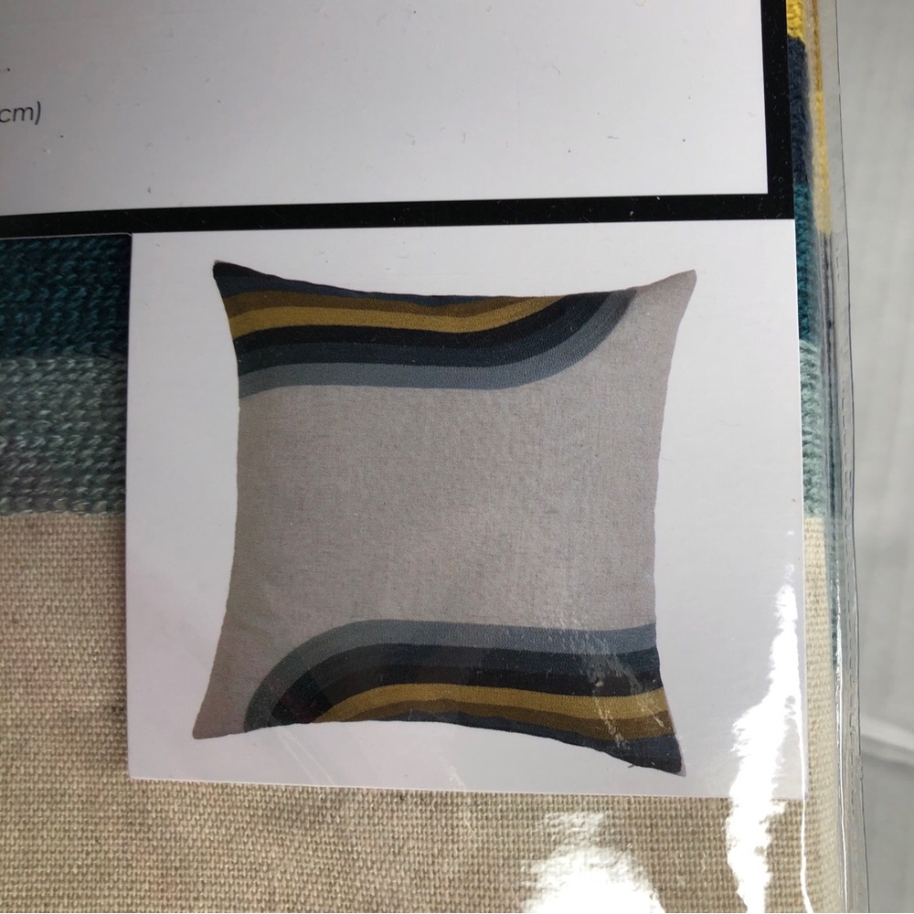 merchant 41 pillow cover HOME Embroidered Canvas Stitched Blue Gold Yellow NIP